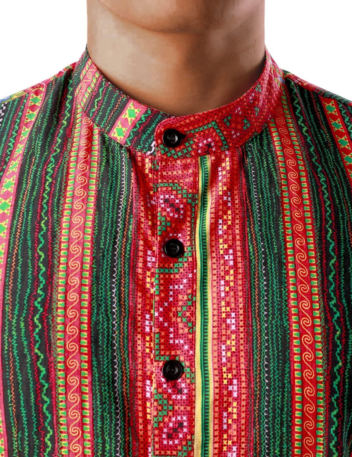 JOGAL Mens African Shirt Striped Henley Dashiki Shirts Short Sleeve
