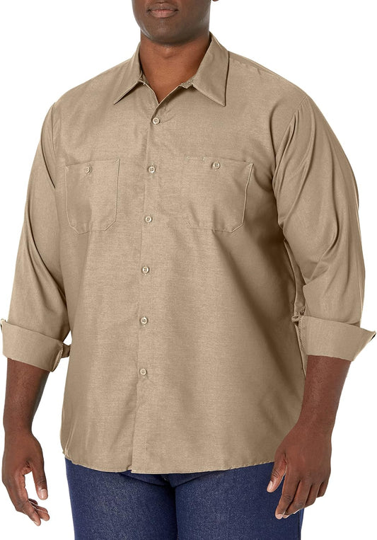 Red Kap Men's Long Sleeve Industrial Work Shirt | Moisture Wicking Button Up, Wrinkle Resistance Fights Fading & Stains