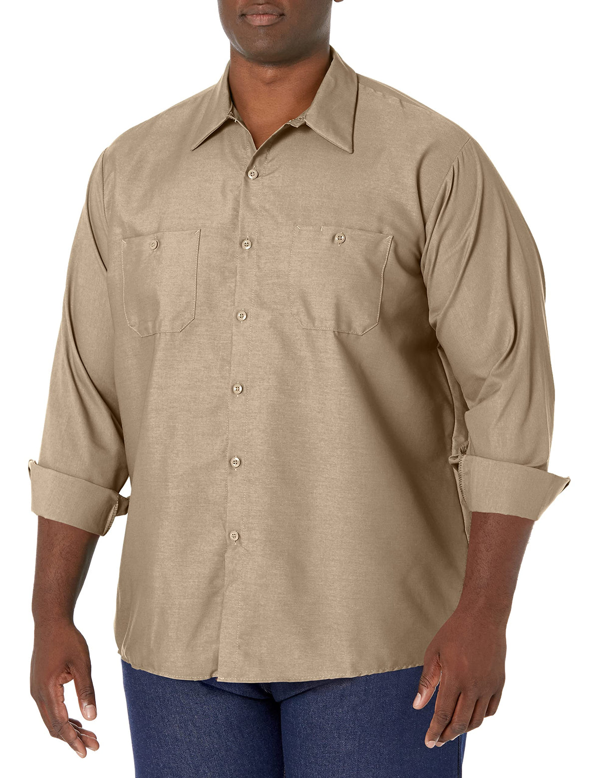 Red Kap Men's Long Sleeve Industrial Work Shirt | Moisture Wicking Button Up, Wrinkle Resistance Fights Fading & Stains