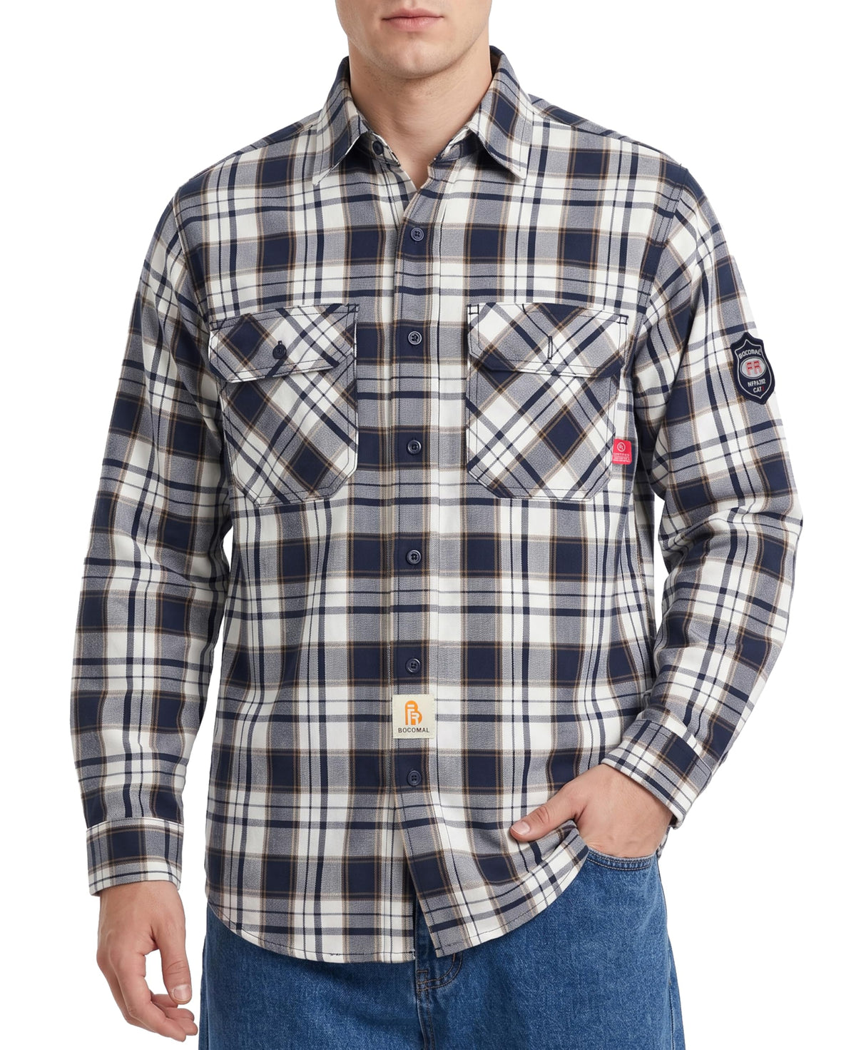 BOCOMAL Men's FR Shirts 6.25oz Lightweight Flame Resistant Welding Workwear