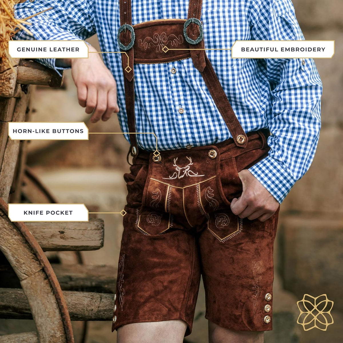 BAVARIA TRACHTEN Lederhosen for Men German Oktoberfest Short Dark Brown