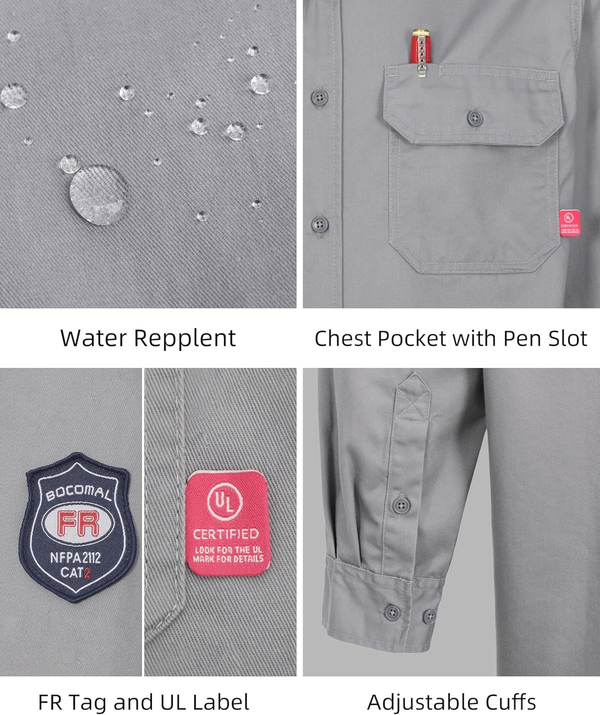 BOCOMAL Men's FR Shirts 6.25oz Lightweight Flame Resistant Welding Workwear