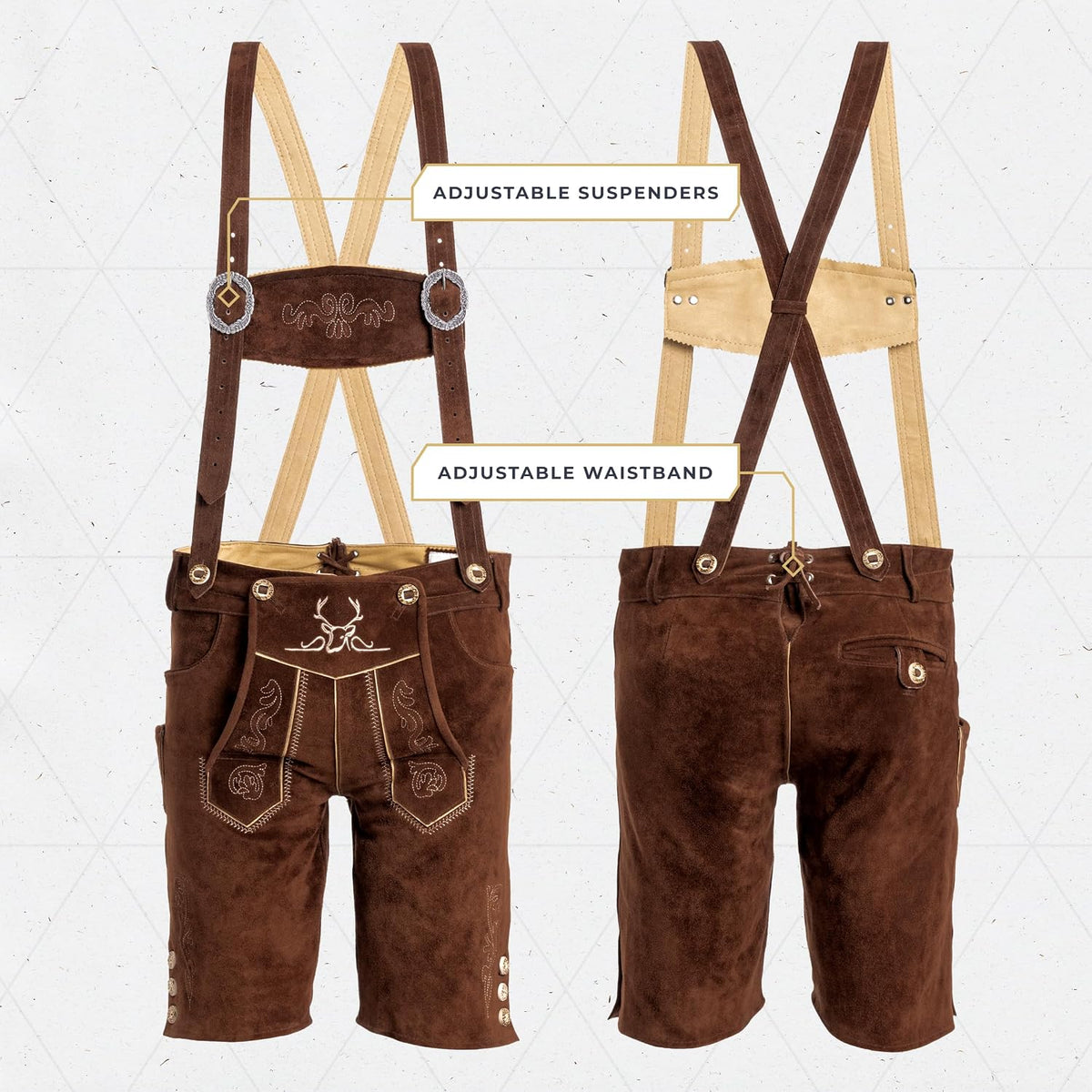 BAVARIA TRACHTEN Lederhosen for Men German Oktoberfest Short Dark Brown