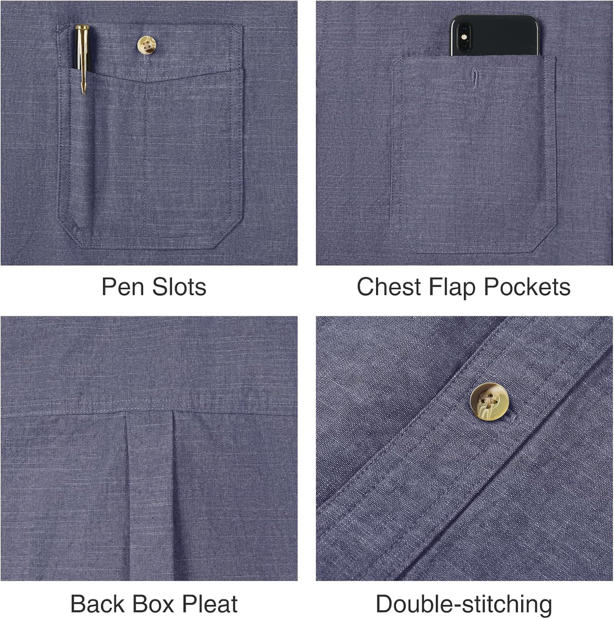 HISEA Men's Short Sleeve Chambray Shirt, Button Down Regular Fit Shirt