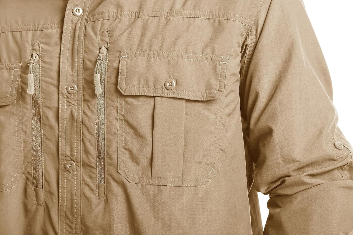 MAGCOMSEN Men's Long Sleeve Fishing Shirts Button Down Hiking Safari