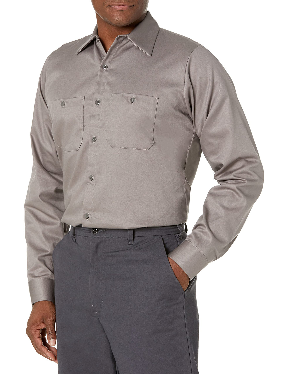 Red Kap Men's Long Sleeve Industrial Work Shirt | Moisture Wicking Button Up, Wrinkle Resistance Fights Fading & Stains