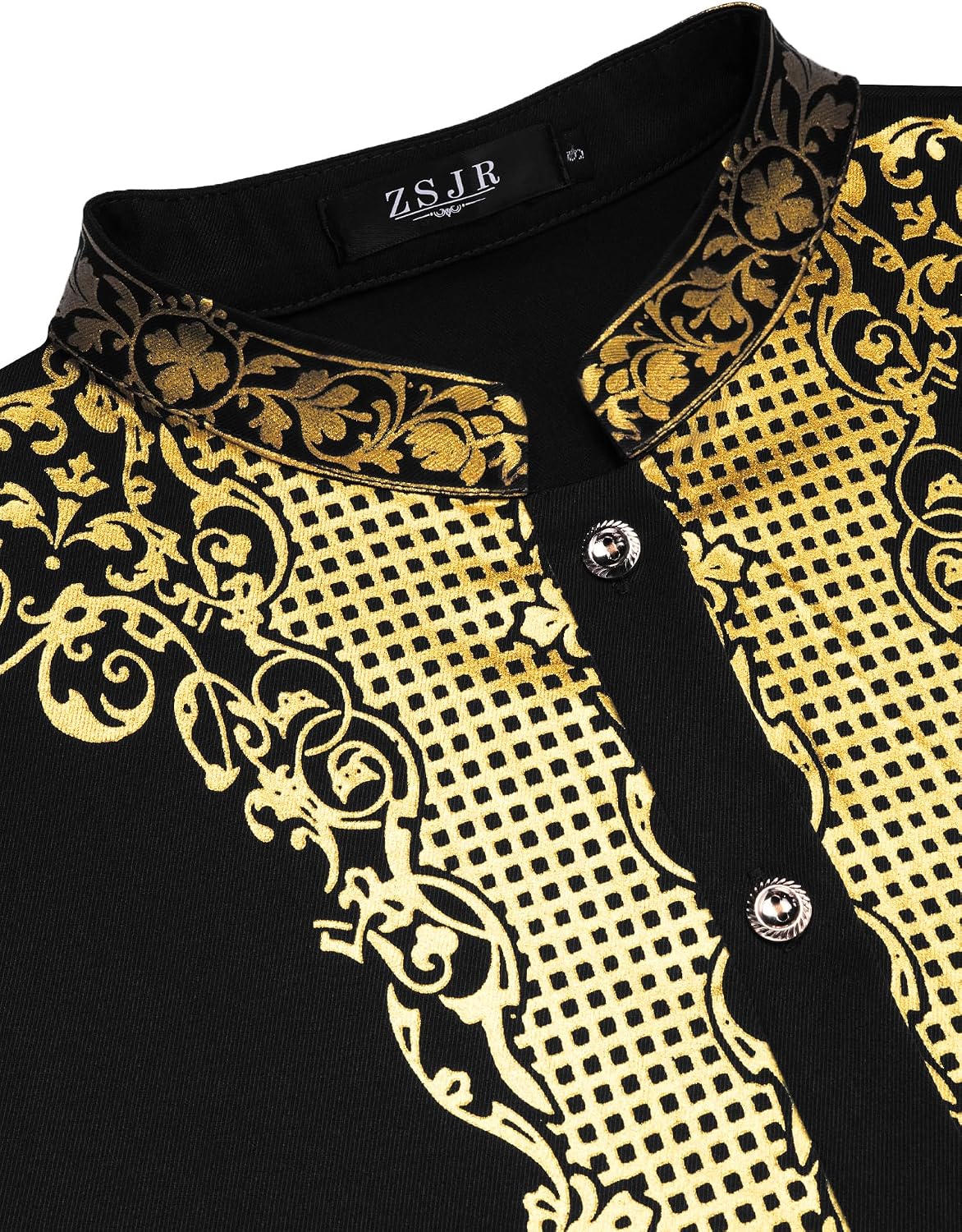 Mens Nigerian Dashiki Shirt African Print Tunic Top Button Placket Metallic Gold Stamp Traditional Clothing for Wedding Party
