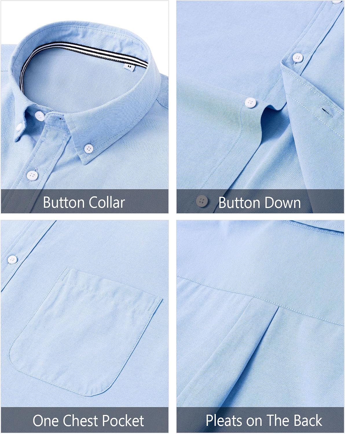 J.VER Men's Oxford Shirt Solid Casual Button Down Collar Shirts Long Sleeve Dress Shirts with Pocket