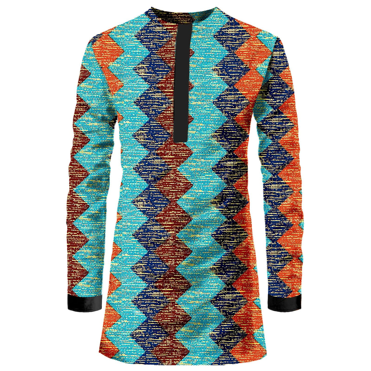 African Men Shirt Slim Fit Hidden Button Dashiki Print Cotton Cloth Top