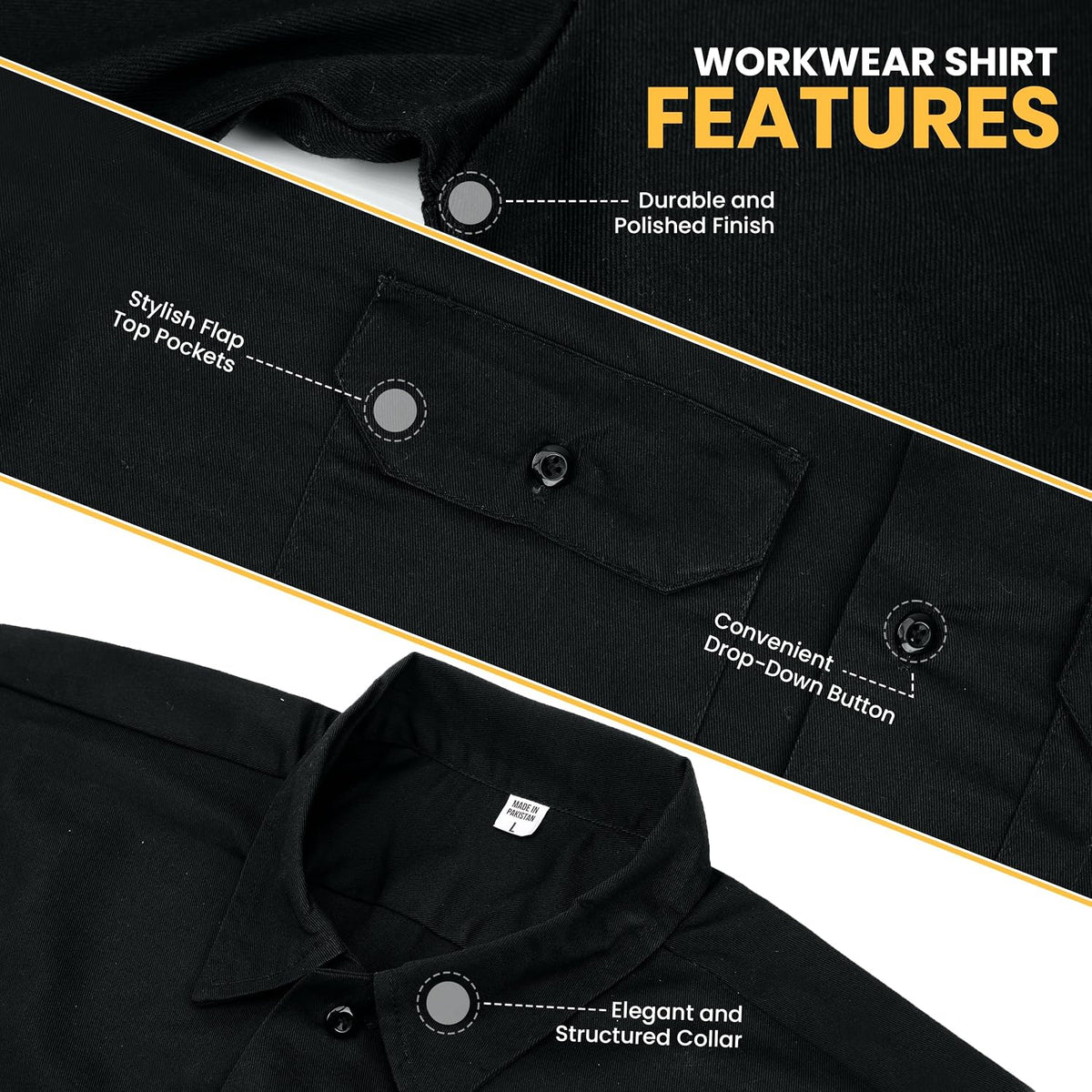 Breathable Cotton Blend Work Shirt for Men Button Up Short Sleeve 2 Pockets